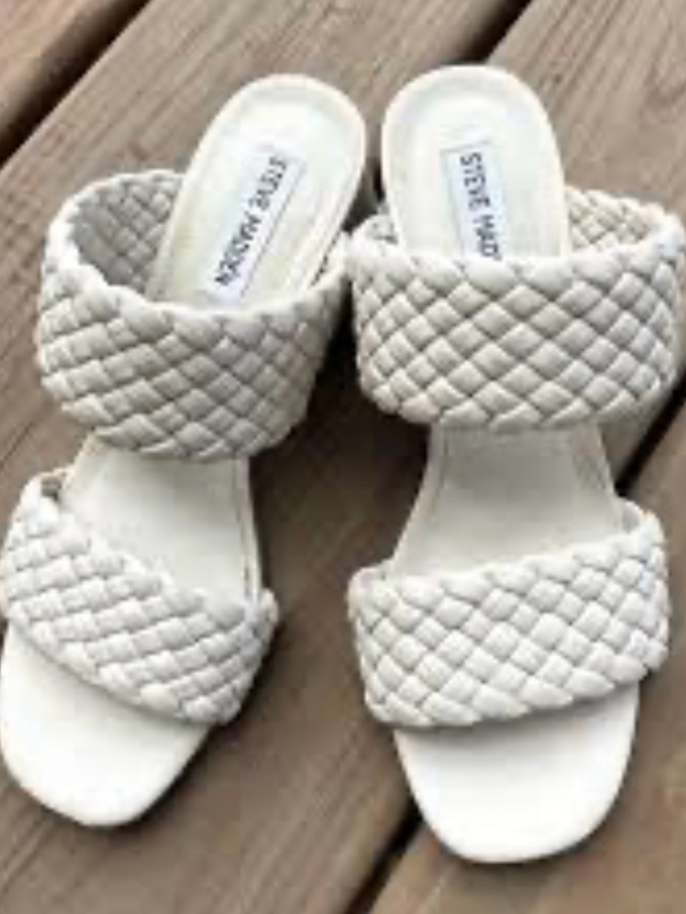 Steve Madden Braided Double-Band Block Heel Mules in Beige